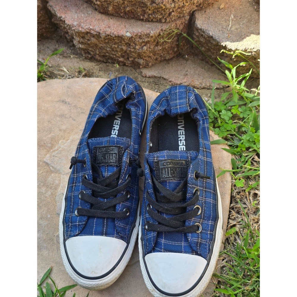 Converse Chuck Taylor All Star Shoreline Blue Plaid Slip On Sneakers 549711F 7